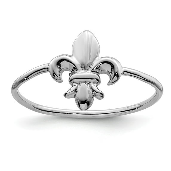 White Sterling Silver Ring Band Themed Rhodium-plated Polished Fleur De Lis