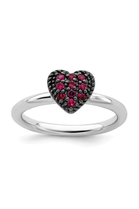 White Sterling Silver Ring Band Themed Ruby, Lab Created Red