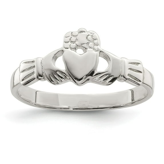 White Sterling Silver Ring Band Themed Solid Claddagh