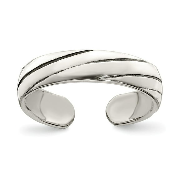White Sterling Silver Ring Band Toe Antiqued, Size 7