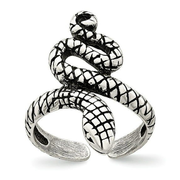 White Sterling Silver Ring Band Toe Antiqued Snake, Size 9