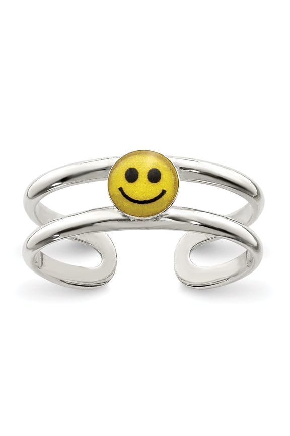 White Sterling Silver Ring Band Toe Black Yellow & Enameled Smiley