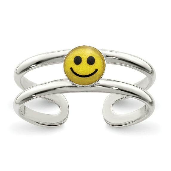 White Sterling Silver Ring Band Toe Black Yellow & Enameled Smiley