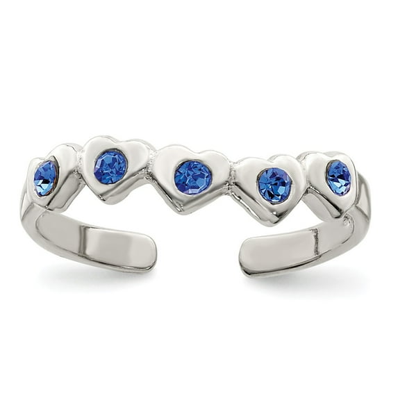White Sterling Silver Ring Band Toe Cubic Zirconia CZ Blue, Size 7