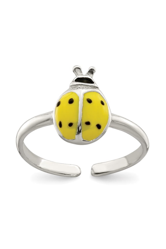 White Sterling Silver Ring Band Toe Enameled & Polished Lady Bug, Size 5