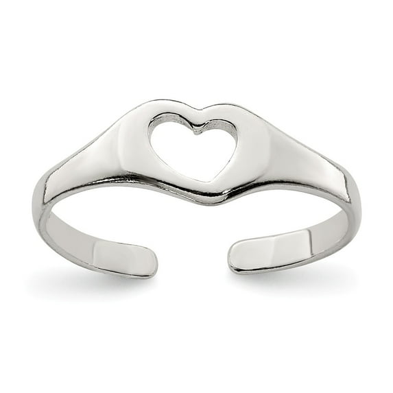White Sterling Silver Ring Band Toe Heart, Size 9