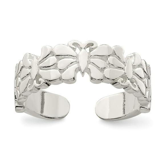 White Sterling Silver Ring Band Toe Polished Butterflies