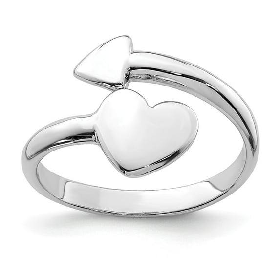 White Sterling Silver Ring Band Toe Rhodium-plated Heart with Arrow, Size 7