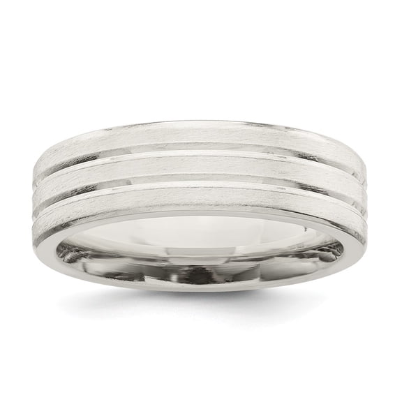 White Sterling Silver Ring Band Wedding 6mm Brushed Fancy Size 7.5