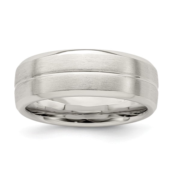 White Sterling Silver Ring Band Wedding 7mm Brushed Fancy Size 9