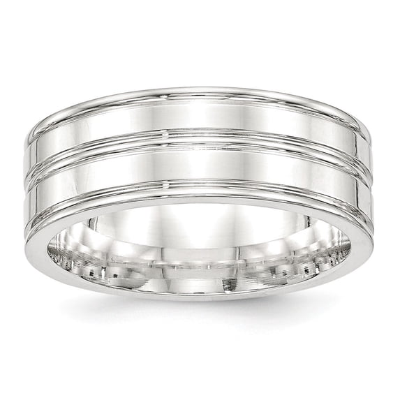 White Sterling Silver Ring Band Wedding 8mm Polished Fancy Size 11.5