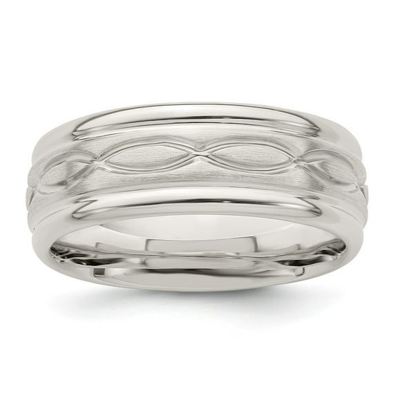 White Sterling Silver Ring Band Wedding Beveled Standard