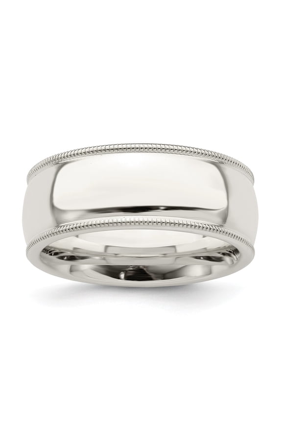 White Sterling Silver Ring Band Wedding Milgrain Comfort Half Round