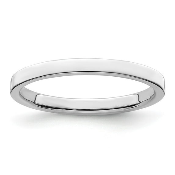 White Sterling Silver Ring Band Wedding Standard Rhodium-plated 2mm Flat Size 7.5