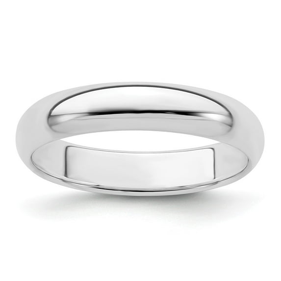 White Sterling Silver Ring Band Wedding Standard Rhodium-plated 4mm Half-Round
