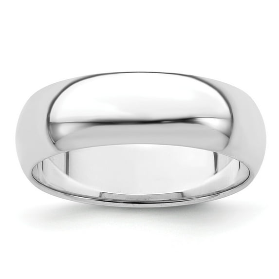 White Sterling Silver Ring Band Wedding Standard Rhodium-plated 6mm Half-Round