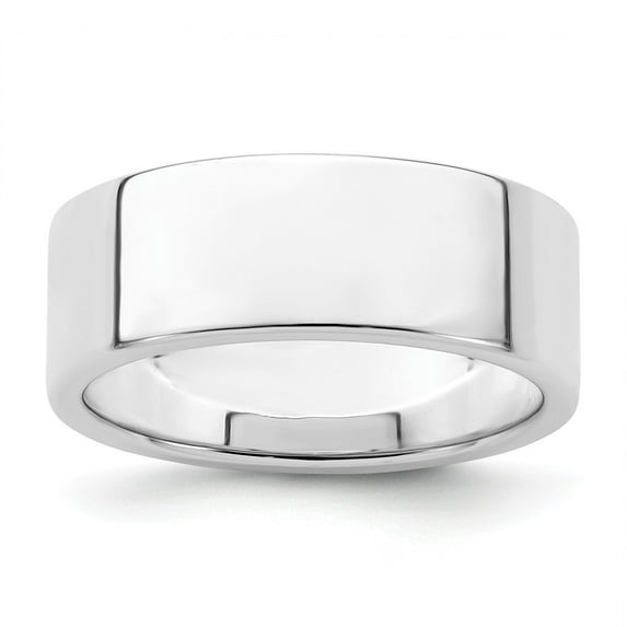 White Sterling Silver Ring Band Wedding Standard Rhodium-plated 7mm Flat