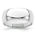 thumbnail image 1 of White Sterling Silver Ring Band Wedding Standard Rhodium-plated 8mm Half-Round, 1 of 2
