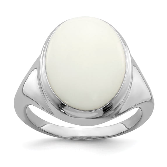 White Sterling Silver Ring Band with Stones Agate Rhodium-plated