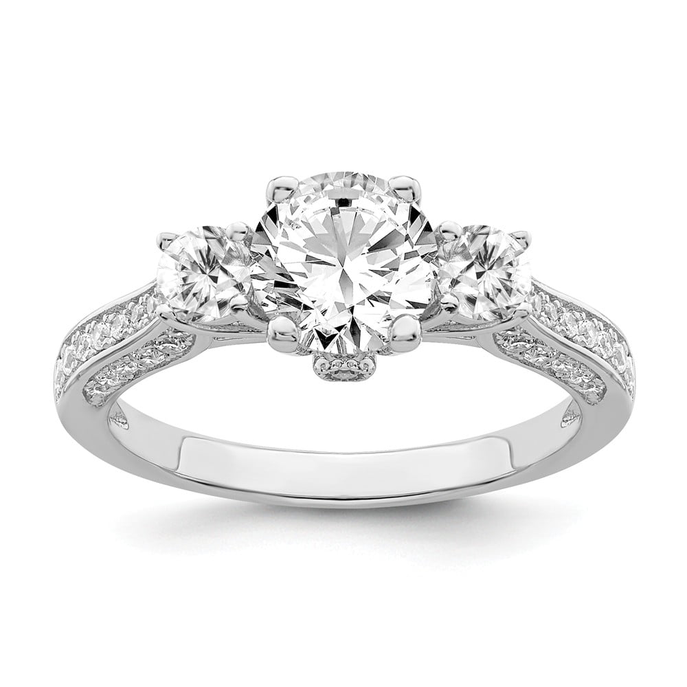 GEMAPEX White Sterling Silver Ring Band with Stones Cubic Zirconia CZ