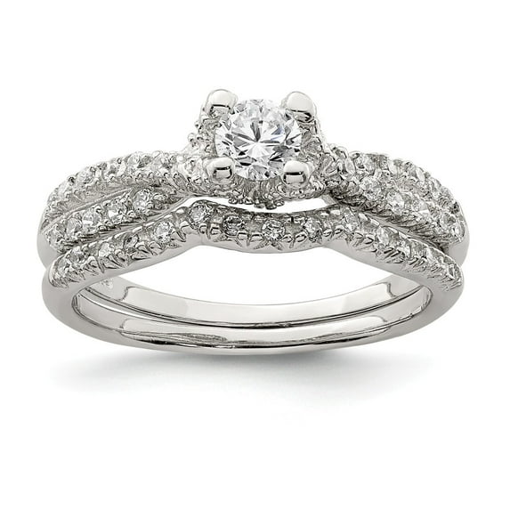 White Sterling Silver Ring Band with Stones Cubic Zirconia CZ