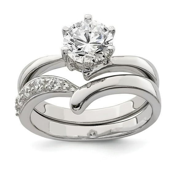 White Sterling Silver Ring Band with Stones Cubic Zirconia CZ