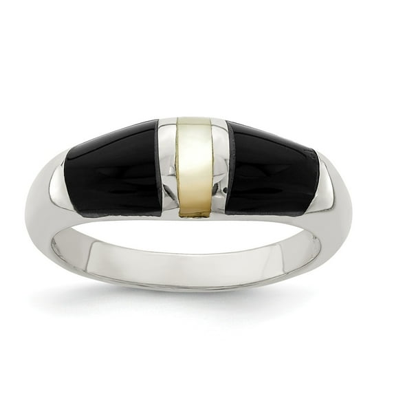White Sterling Silver Ring Band with Stones Mother of Pearl Onyx