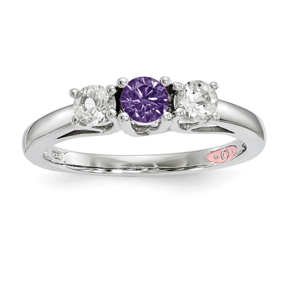 White Sterling Silver Ring Band with Stones Passion Topaz Round Purple