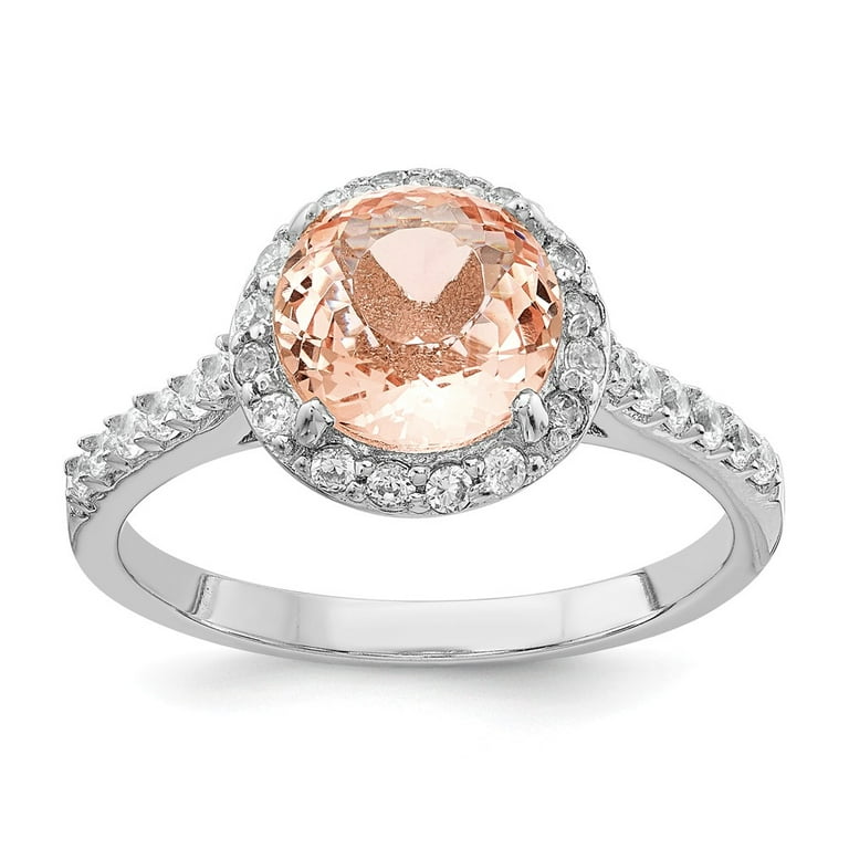 Cheryl M Sterling Silver Simulated Morganite Round Halo Ring Cheryl M Sterling Silver Simulated Morganite Round Halo Ring