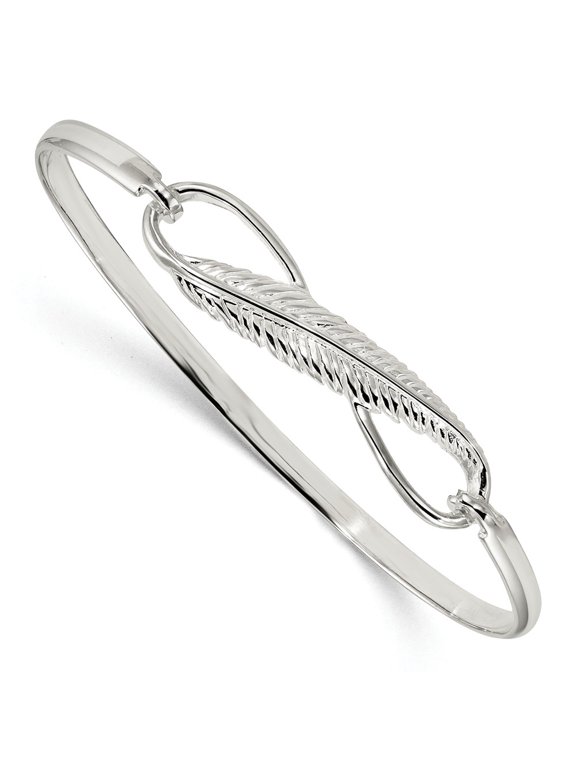 White Sterling Silver bracelet Bangle 3.5 mm Infinity with Feather