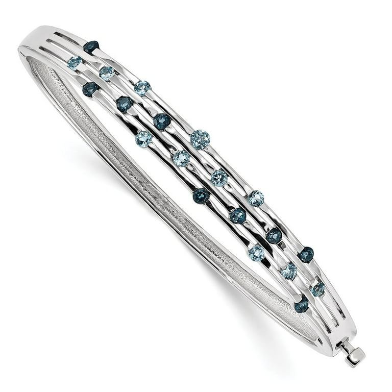 Sterling Silver Light Swiss and London Blue Topaz Hinged Bangle Bracelet Sterling Silver Light Swiss and London Blue Topaz Hinged Bangle Bracelet
