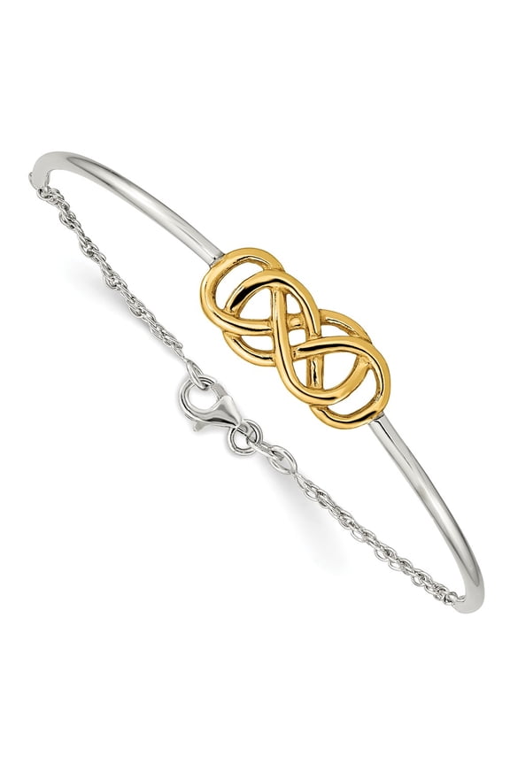 White Sterling Silver bracelet Bangle Flash Gold Double Infinity Symbol
