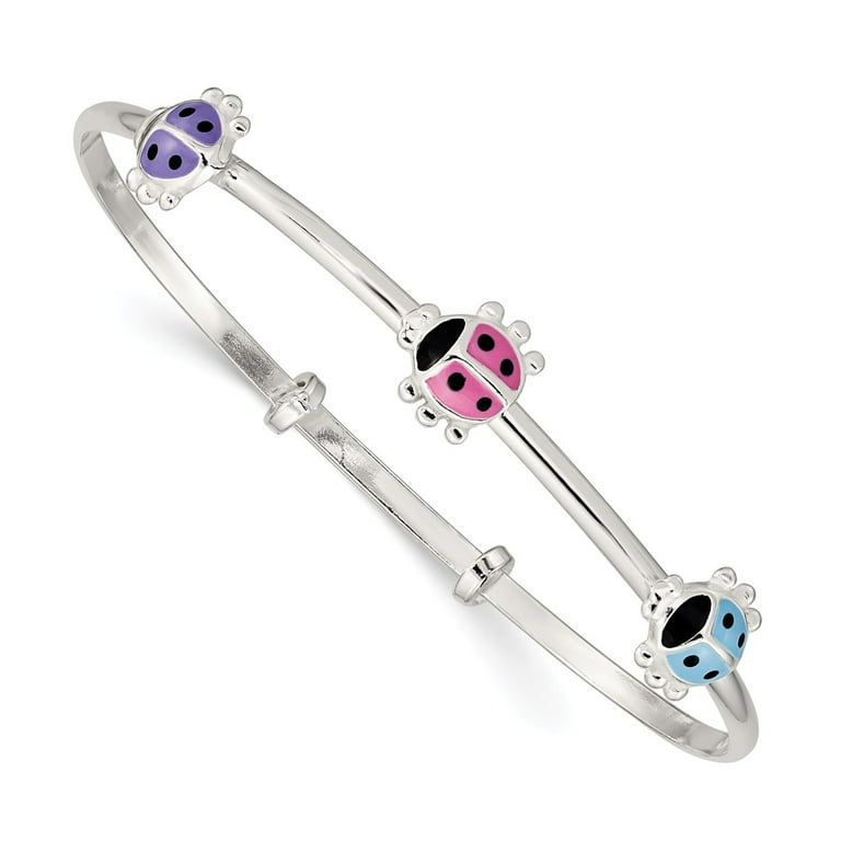 Sterling Silver Enamel Ladybug Children's Adjustable Bangle Bracelet Sterling Silver Enamel Ladybug Children's Adjustable Bangle Bracelet