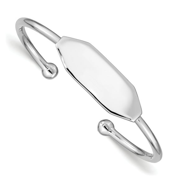 White Sterling Silver bracelet Bangle Rhod. Plated Polished ID Cuff Child's