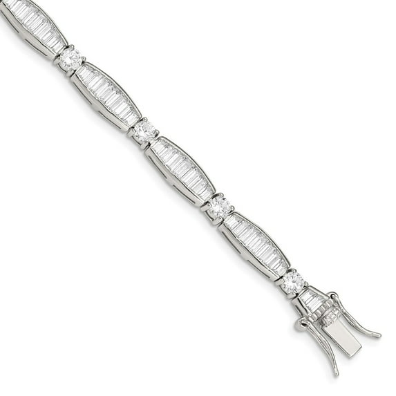 White Sterling Silver bracelet CZ Link, Open Back Cubic Zirconia 7 in 6 mm