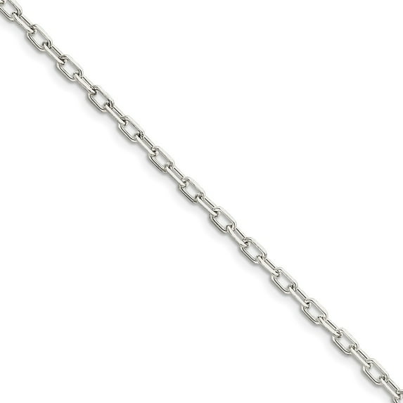 White Sterling Silver bracelet Chain style Cable Open Link Diamond-cut 8 in 3.5 mm