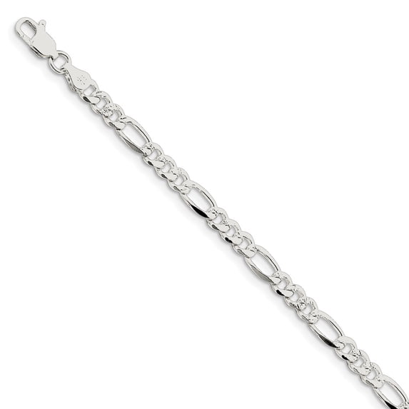 White Sterling Silver bracelet Chain style Figaro Flat Pave 7 in 4.75 mm
