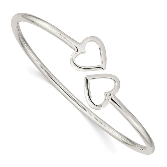 White Sterling Silver bracelet Cuff 13 mm Polished Heart Bangle