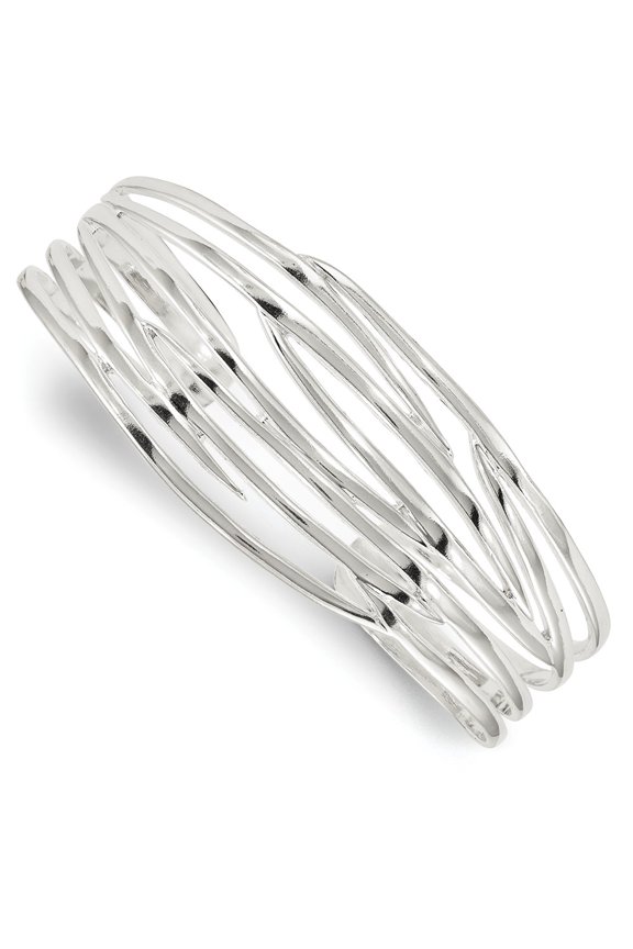 White Sterling Silver bracelet Cuff 26.4 mm Polished Bangle