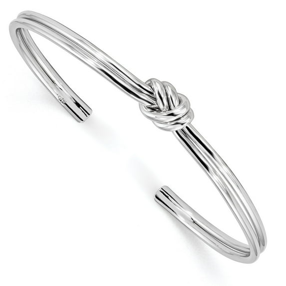 White Sterling Silver bracelet Cuff 3.7 mm Rhodium-plated Polished Knot Bangle