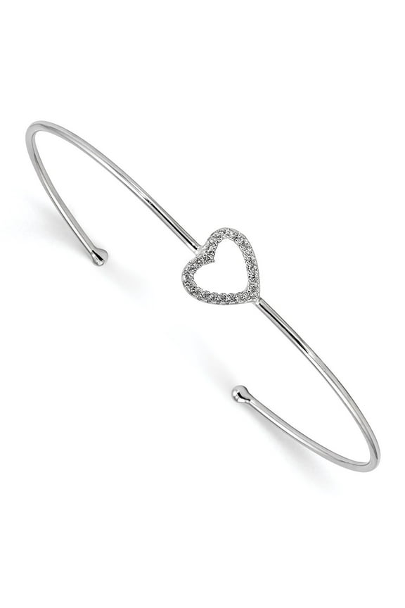 White Sterling Silver bracelet Cuff Cubic Zirconia CZ 1.3 mm