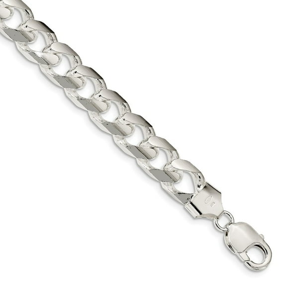 White Sterling Silver bracelet Curb chain Men's 8 in 11 mm