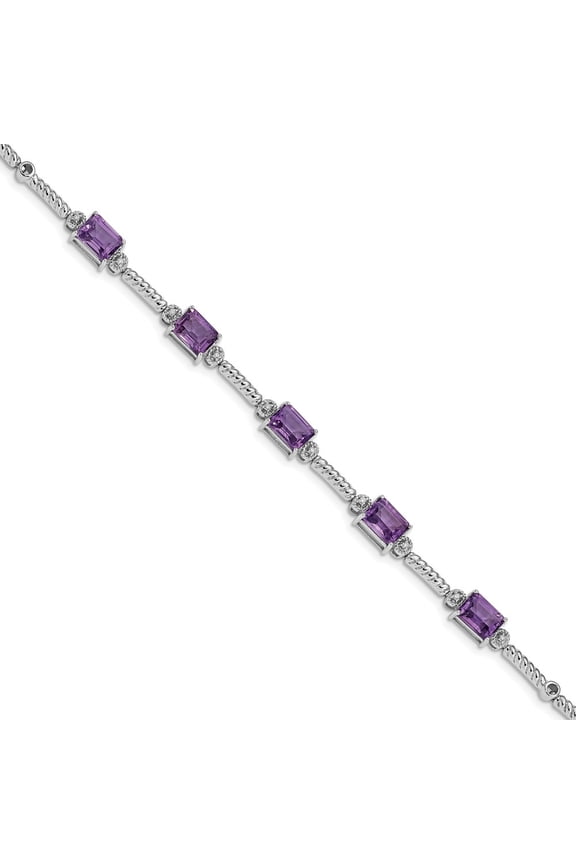 White Sterling Silver bracelet Gemstones Amethyst Octagon Emerald Purple Diamond Round