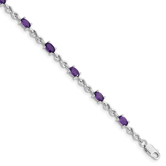 White Sterling Silver bracelet Gemstones Amethyst Oval Purple 7 in 3 mm