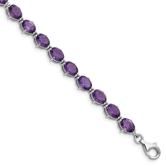 White Sterling Silver bracelet Gemstones Amethyst Purple 7 in 5 mm