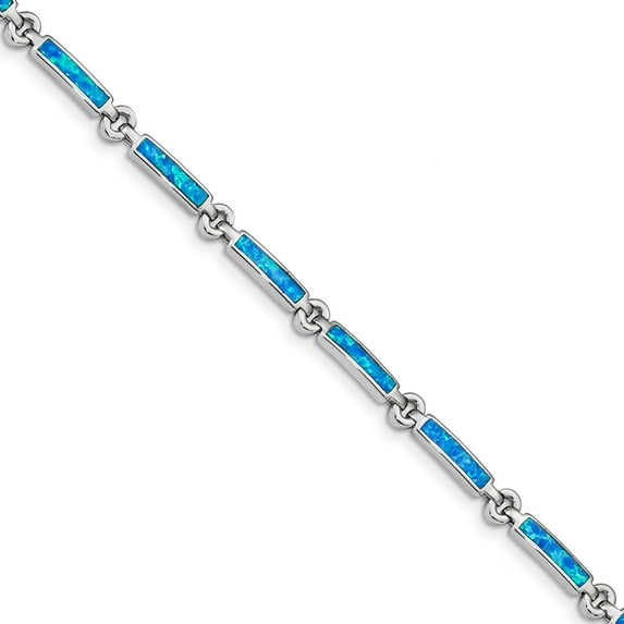 White Sterling Silver bracelet Gemstones Opal, Lab Created Rectangle Phenomena 7.25 in 5.39 mm