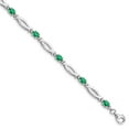 thumbnail image 1 of White Sterling Silver bracelet Gemstones Open Back Emerald Oval Green Diamond Round 7 in 3 mm, 1 of 2