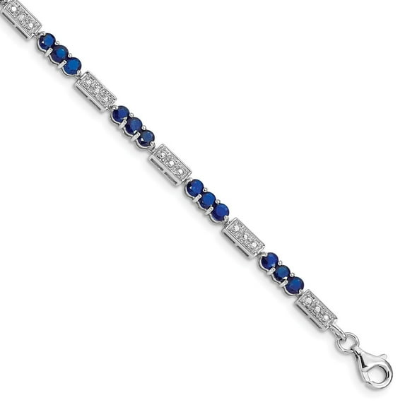 White Sterling Silver bracelet Gemstones Open Back Sapphire Round Blue Diamond 7 in 3 mm