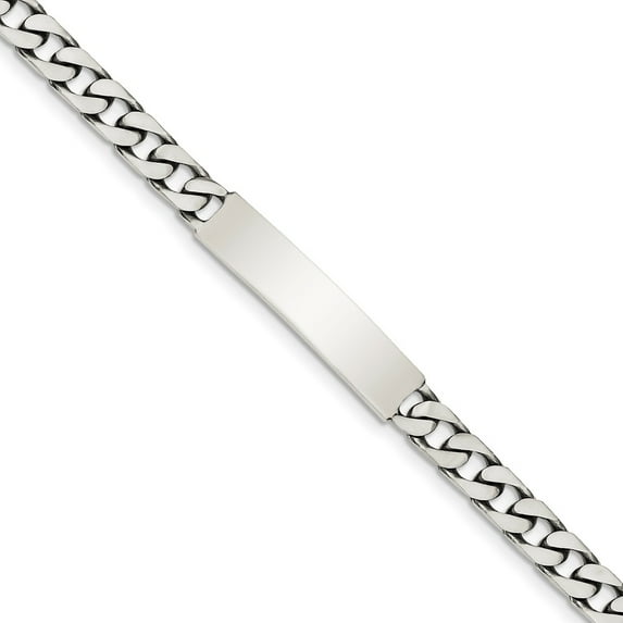 White Sterling Silver bracelet ID Curb 7 in mm 7inch Engraveable Antiqued Link