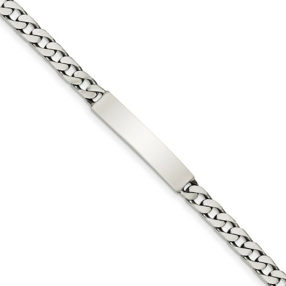 White Sterling Silver bracelet ID Curb 8 in 6 mm 8inch Engraveable Antiqued Link